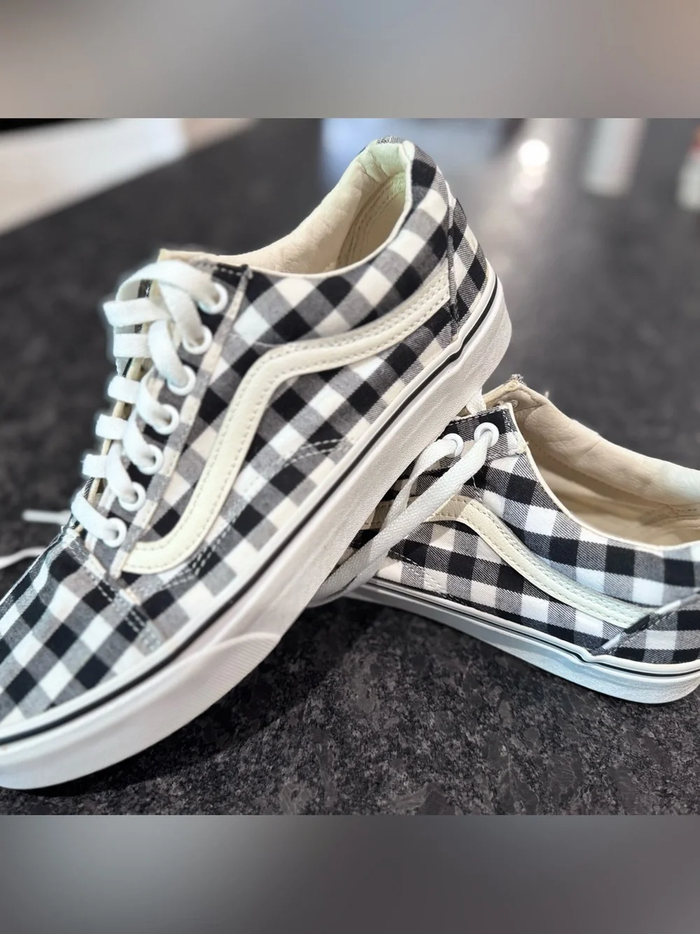 Vans Black & White Gingham Old Skool Sneakers - Picture 2 of 5